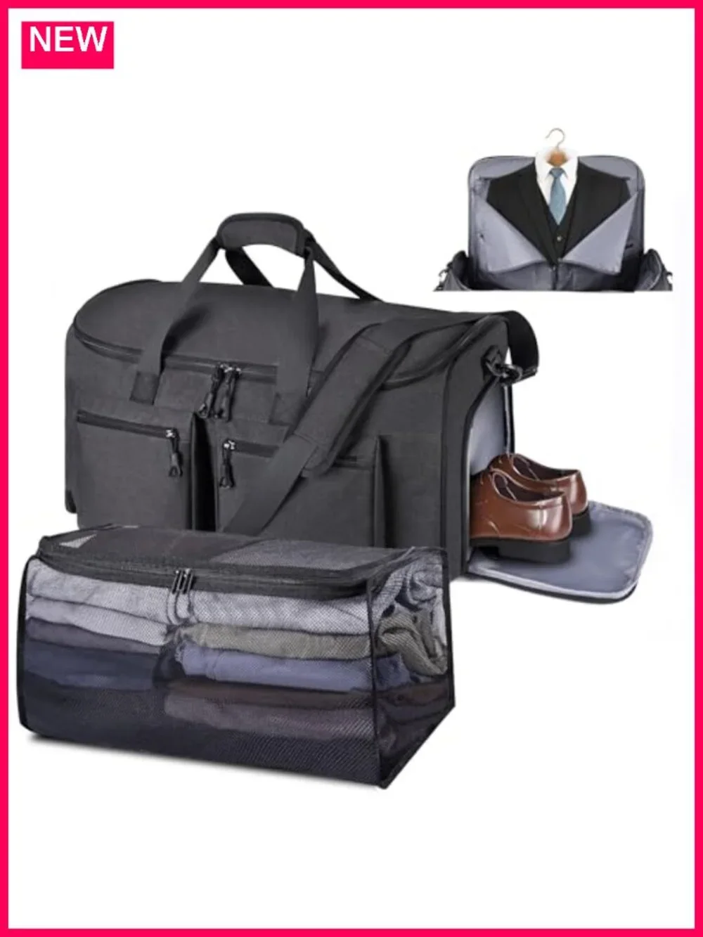 2 in 1 Garment Duffel Bag Carry-On Travel Suit Organizer with Shoe Compartment